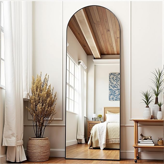 Arched Full Length Mirror, 57"X20" Large Floor Mirrors, Full Body Mirrors for Leaning or Hanging, Standing Mirror for Bedroom, Living Room,Dressing Room, Aluminum Alloy Frame, Black