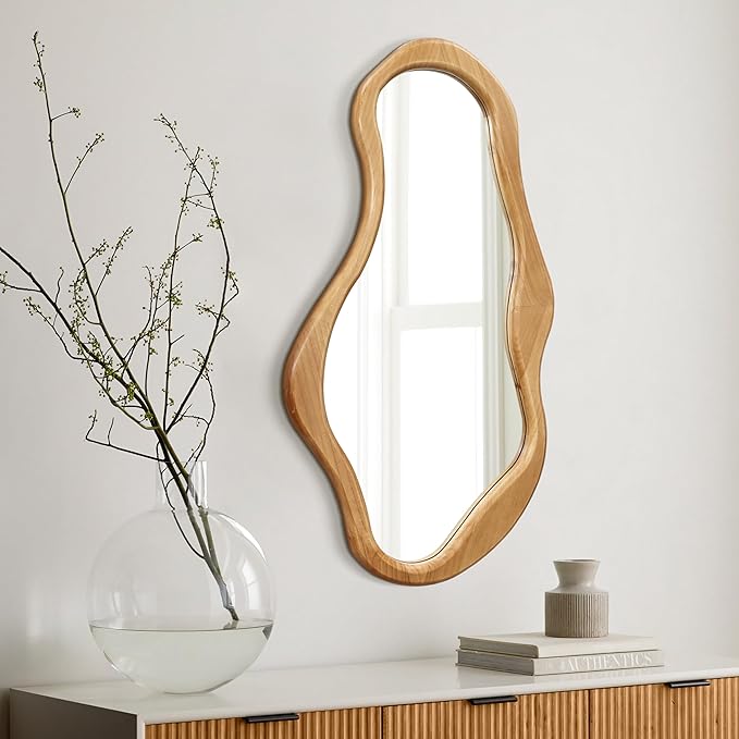 LuxenHome Asymmetrical Wall Mirror, 22"x 39" Natural Irregular Mirror for Wall Decor with Wood Frame, Wall Mirrors Decorative for Living Room, Bathroom, Bedroom, Dining Room, Entryway