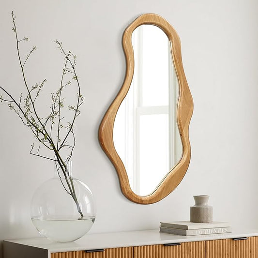 LuxenHome Asymmetrical Wall Mirror, 22"x 39" Natural Irregular Mirror for Wall Decor with Wood Frame, Wall Mirrors Decorative for Living Room, Bathroom, Bedroom, Dining Room, Entryway
