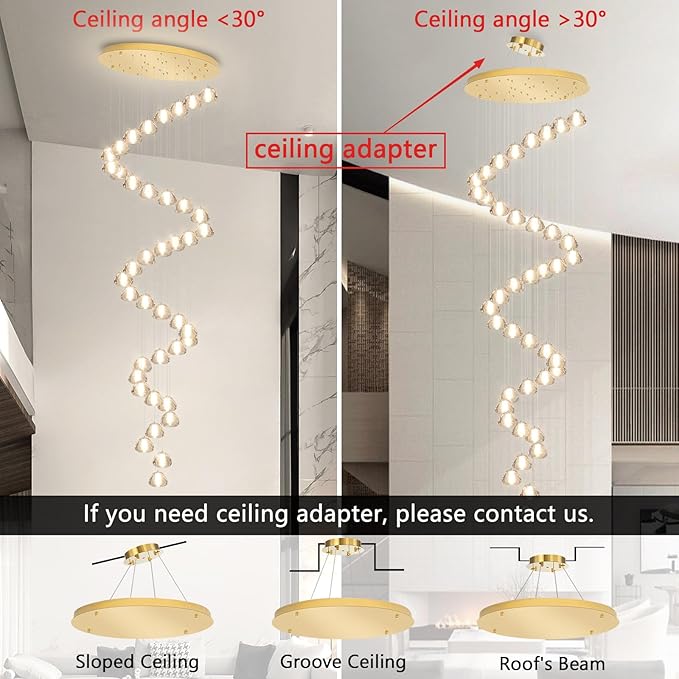 236'' Long Large Crystal Chandeliers LED Chandeliers for High Ceiling Handing Light Fixture for Entrance Hallway Foyer Staircase Lobby Gold