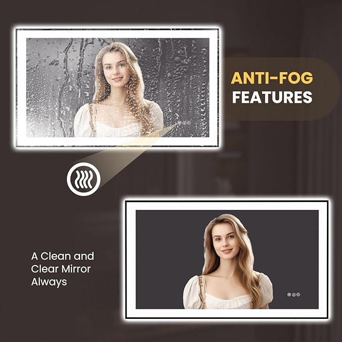 LOAAO 48"X28" LED Bathroom Mirror Black Framed, Anti-Fog, Dimmable, Lighted Bathroom Vanity Mirror for Wall, Memory Function, Tempered Glass