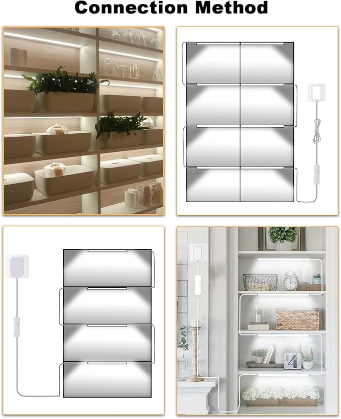Cefrank Cabinet Lighting 6-Pack 12 inch Seamlessly Linkable Strip Light Bars for Cabinet, Kitchen, Shelf, Workbench, Cupboard Lighting, 1200 Lumen Cold White 6000K