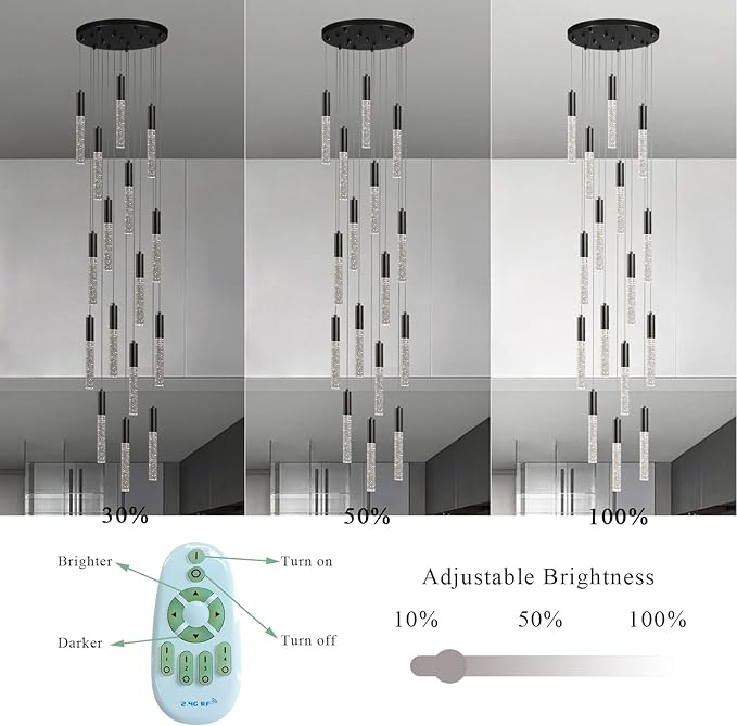 Modern Black Chandelier, Round Crystal Dimmable Hanging Lamp in Dark Bronze, Large Raindrop Pendant Lights for Dining Room Living Room Staircase Farmhouse