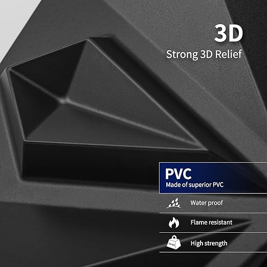 Art3dwallpanels 33 Pack 3D Wall Panel for Interior Wall Décor, PVC Textured 3D Wallpaper for Living Room Lobby Bedroom Hotel Office, Black