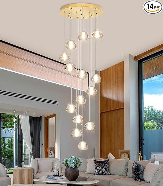 Modern Crystal Chandelier for Hallway Gold LED Ceiling Lighting for Staircase Light Fixture for Living Room Foyer Entryway