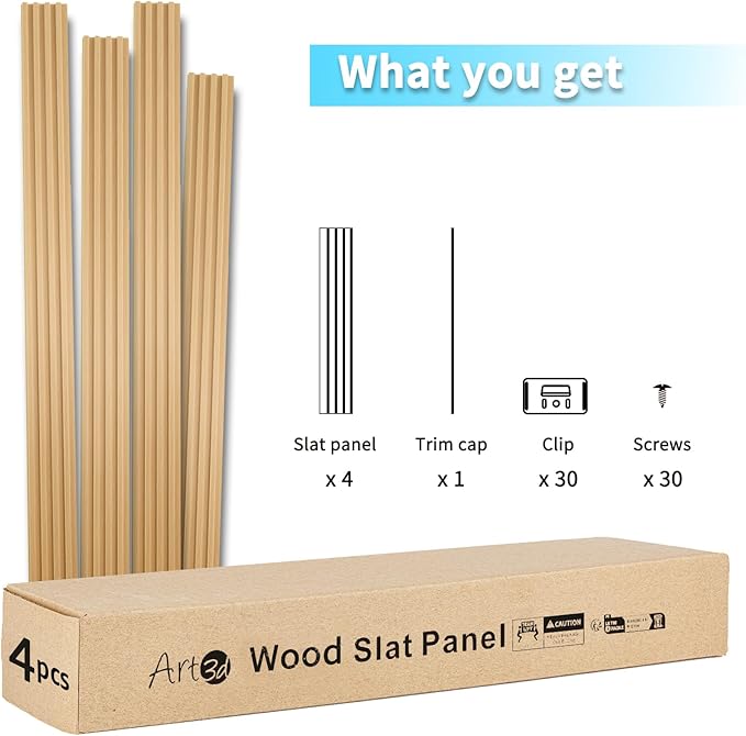 Art3d Slat Wood Wall Paneling for Interior and Ceiling Decoration - Pack of 4pcs + 1pc End-Trim, Size 108 x 5.7in.- Oak