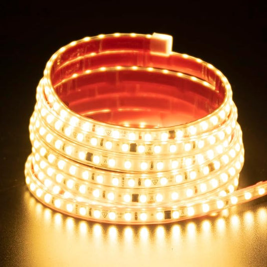 AC 110V LED Strip Lights 32.8 Feet Rope Lights 120 LEDs/M Led Lights Adhesive 2835 Flexible LED Strips 3000K Warm White Tape Light IP67 Waterproof for Bedroom Kitchen Cabinets Lighting