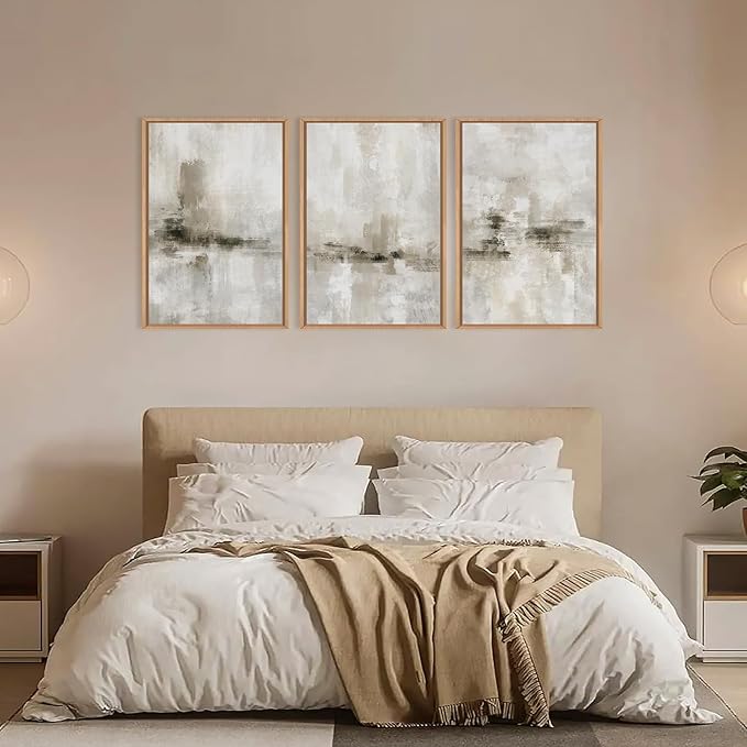 Ausril Abstract Neutral Textured Framed Canvas Wall Art Set, Modern Beige Wall Decor, Minimalist Brown Grunge Wall Painting, Black and White Art Print for Living Room, Bedroom, Office 24"×36"×3