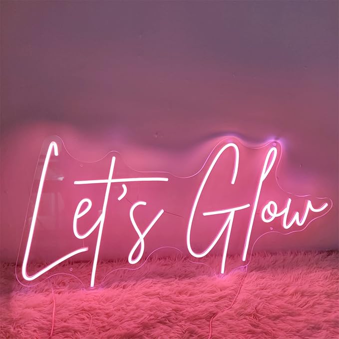 Let's Glow Neon Sign Pink Led Neon Light Glow Neon Word Sign USB Powered Acrylic Letters Led Wall Decorative Lights for Bedroom Party Wedding Birthday Bar Hotel Anniversary Dorm, 24*11.7 inches