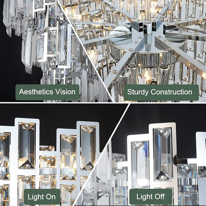 Chrome Crystal Chandelier Lighting 24.5'' for Dining Rooms Bedroom Foyer Entryway Ceiling Hanging Pendant Chandelier Light Fixture Lamp