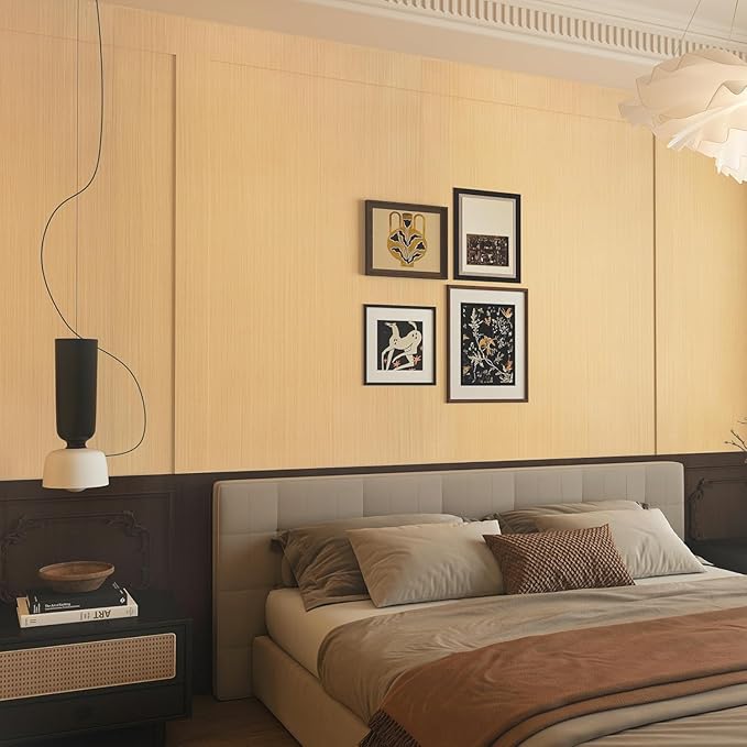 32"x354" Grasscloth Wallpaper Peel and Stick Light Yellow Thick 3D Relief Matt Textured Faux Linen Boho Contact Paper Vinyl Waterproof Vintage Grass Cloth Wall Paper for Office Bedroom Hotel Apartment