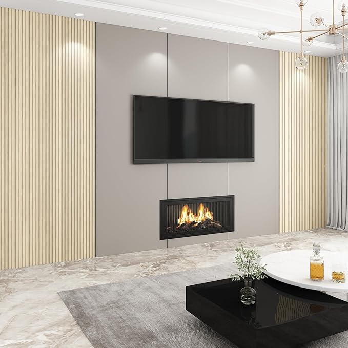 8-Pack WPC Wall Panels 118’’ x 6.3’’ 3D Slat Wall Panel Acoustic Wall Paneling for Interior Wall Decor TV Background Kitchen Bedroom Natural Wood