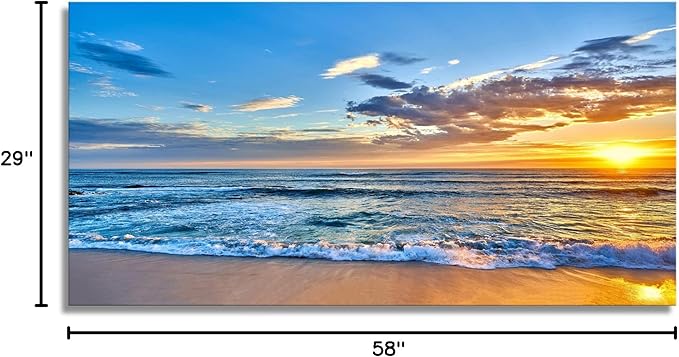 Aibonnly Wall Art Canvas Painting Seaside Sunset over the beaches 1 Piece blue sea view Landscape Ocean Picture Poster Print Framed Ready to Hang for Living Room Bedroom Kitchen Office