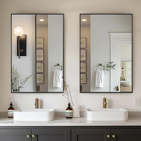 2-Pack Black Bathroom Mirrors Over Sink 30 x 40 Inch Wall Mounted Aluminum Frame Rectangle Mirror Modern Farmhouse Vanity Mirror