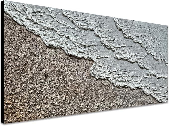 Large Oil Painting Hand-Painted Thick Texture Wave Beach Minimalist Modern Abstract Canvas Art Warm Acrylic Painting 24x48 Inches Home Office Wall Decoration