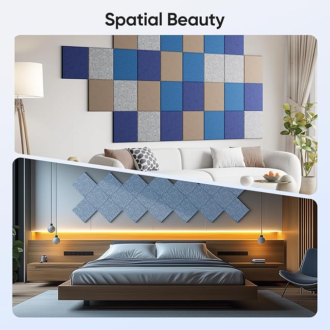 12 Pack 12" X 12" X 0.4" Acoustic Panels for Wall Sound Absorbing,Square Self-Adhesive Sound Panels, High Density Suitable for Multiple Scenarios(Light Sky Blue)