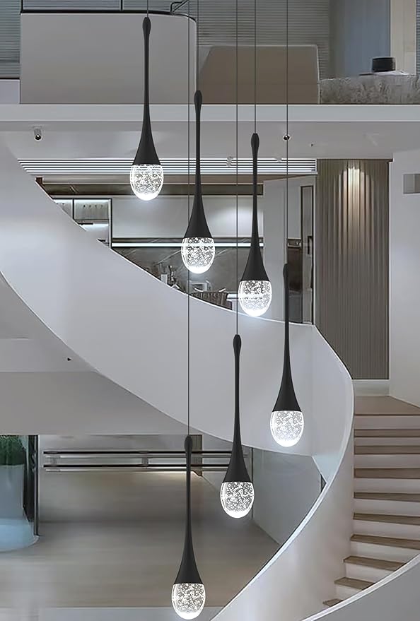 6-Lights Black Dinning Room Crystal Chandeliers Bubble Raindrop Big Crystal Penant Chandeliers Living Room Dimmable 2700-6000k LED Loft Ceiling Lighting Fixture…