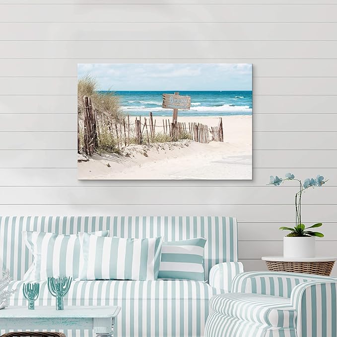 Coastal Canvas Wall Art Picture: Beach Scene Ocean Artwork Decor Seascape Seashore Landscape Painting Sea Seaside Wave Print for Living Room Home Office 36 x 24 Inch
