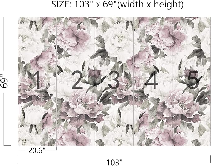 Cliouar-Vintage Purple Pink Rose Bedroom Living Room Decor Wallpaper Mural Bedroom Living Room Decor 103" x 69"(Not Self-Adhesive)