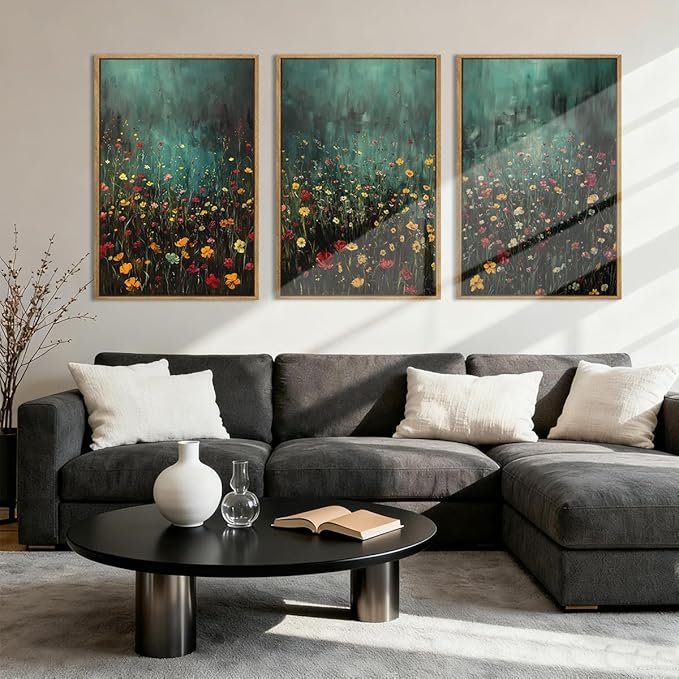 Anyzal Large Colorful Nature Floral Canvas Wall Art Framed Watercolor Wildflowers Illustration Prints Modern Botanical for Living Room Bedroom Office 16x24 Inch Set of 3