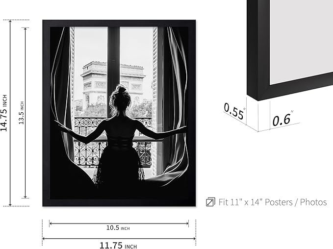 Poster Master Vintage Photograph Poster - Retro Minimalist Print - Girl In The Open Window, Black & White, Simple - Gift for Artist, Friend - Wall Decor for Living Room, Dorm, 11x14 Black Framed