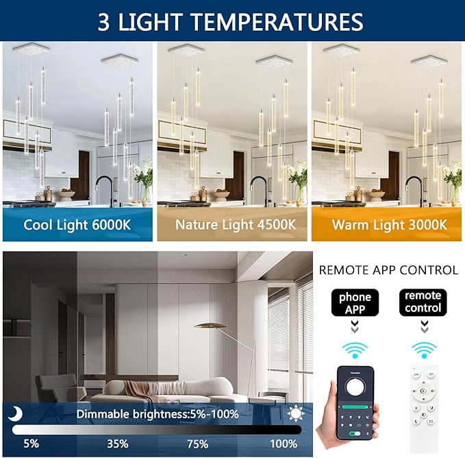 Modern Crystal Pendant Lights for Kitchen Island Mini Chandelier LED Dimmable Ceiling Handing Lighting for Dining Room Corridor 2700K 6000K