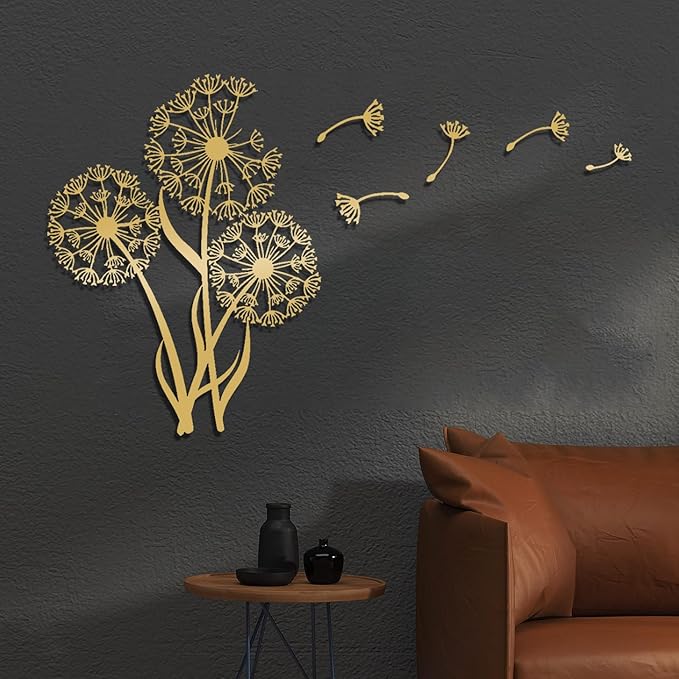 Metal Dandelion Modern Abstract Wall Sculpture, Home Decor for Living Room, Bedroom, Bathroom, Kitchen - 24'x18' Black