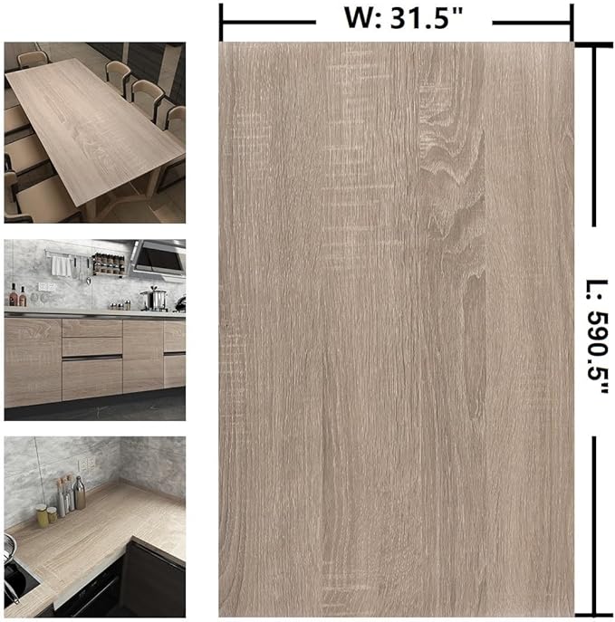 590"x31.5" Extra Wide Light Wood Wallpaper Gray Wood Grain Contact Paper Peel and Stick Wallpaper Wooden Contact Paper Waterproof Self Adhesive Vinyl Wrap for Kitchen Bathroom Bedroom