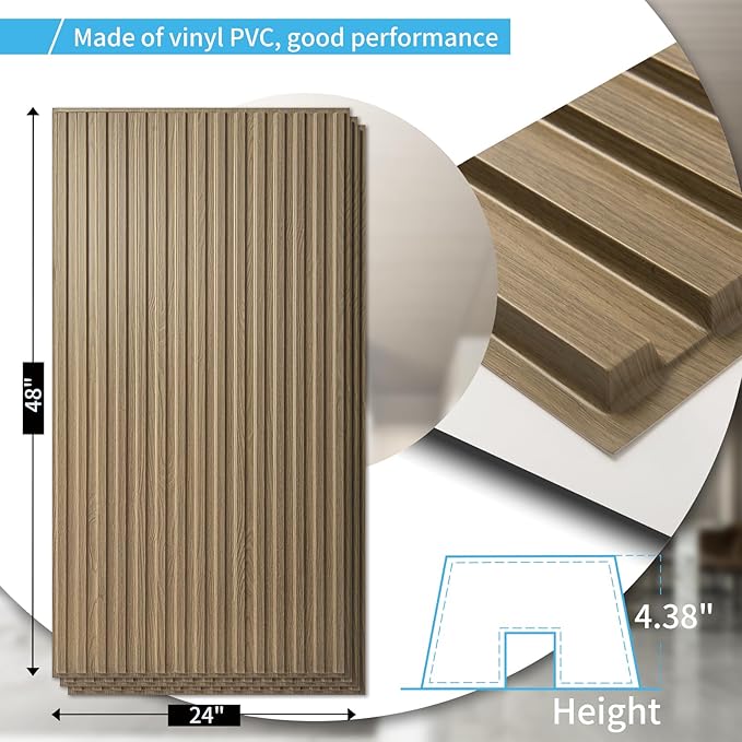 Art3d 12-Pack Slat Design 3D Wall Panels for Interior Wall Decor, 2x4 FT PVC Decorative Drop Ceiling Tiles - Walnut