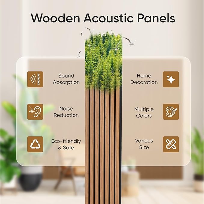 2 Pack Wood Slat Acoustic Panels for Wall and Ceiling, 94.49"×12.80" Soundpoof Wooden Wall Panels for Interior Wall Decor, 3D Fluted Sound Absorbing Panel - Deep Walnut