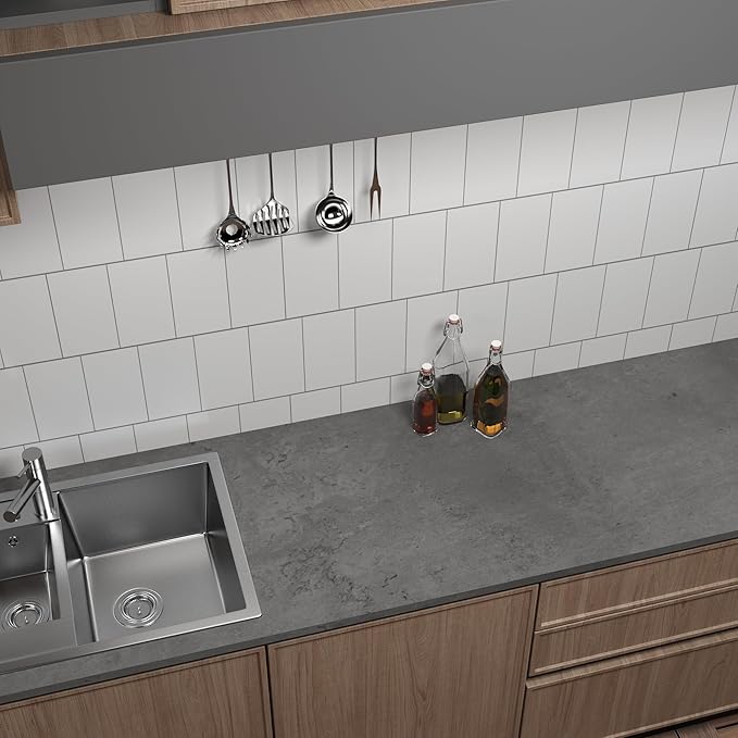 16"×118" Dark Grey Black Concrete Wallpaper Peel and Stick 3D Matte Textured Thick Concrete Cement Contact Paper Vinyl Wrap Removable DIY Tile Wall Sticker for Walls Countertop Cabinet Kitchen Island