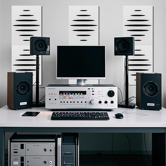 Art3d 6-Pack Self-Adhesive Soundproof Acoustic Panels for Wall, 16 x 12 Inch Wave Design Noise Block with Polyester & Foam for Bedroom Studio Office