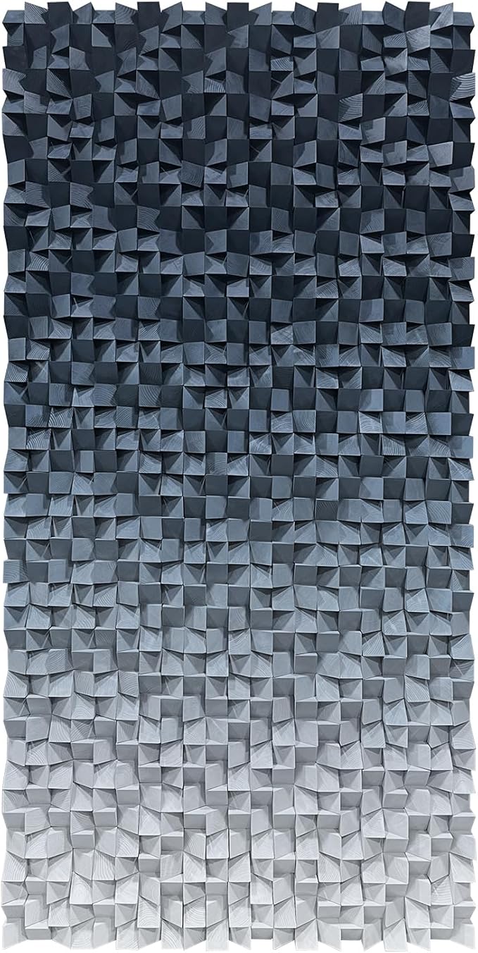 LIUZEYUE - 3D wooden block decoration painting art wall decoration 3D wooden background wall living room bedroom study (blue gray gradient) 39.4"x78.7"