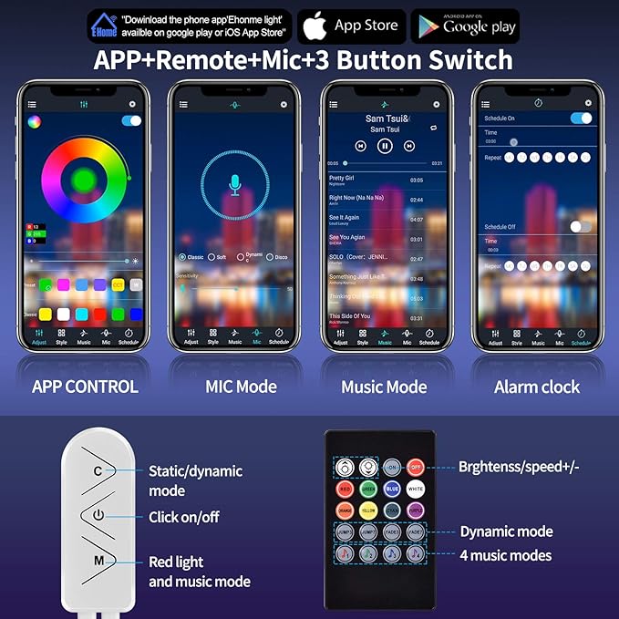 AILBTON 200ft Led Strip Lights(2 Rolls of 100ft led Lights) Ultra Long Led Light Strip with App Voice Control Remote,5050 RGB Music Sync Color Changing Led Lights for Bedroom,Party,Home Decoration