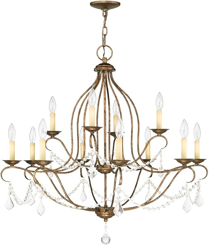 Livex Lighting 6438-71 Chesterfield 12 Light Chandelier, Hand Applied Venetian Golden Bronze