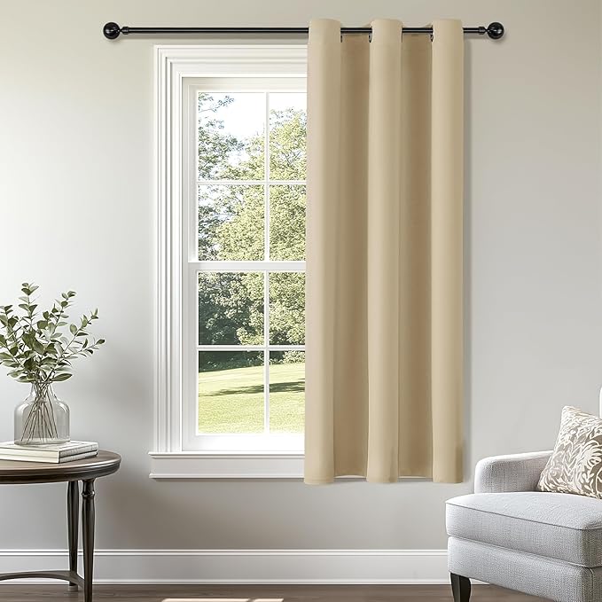 ChrisDowa Blackout Curtains 63 inches Long for Bedroom - Grommet Thermal Insulated Room Darkening Curtains for Living Room (1 Panel, Biscotti Beige, 42 x 63 Inch)