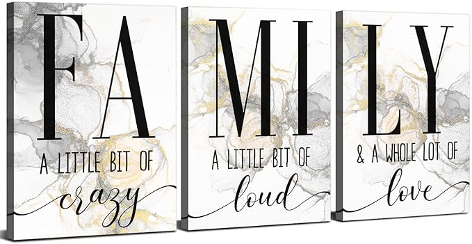 Large Family Canvas Wall Art Set of 3, Marble Fluid Texture Living Room Wall Decor Inspirational Quotes Christian Pictures Kitchen Signs Family Painting Artwork Bedroom Office Home Decorations 24x36in