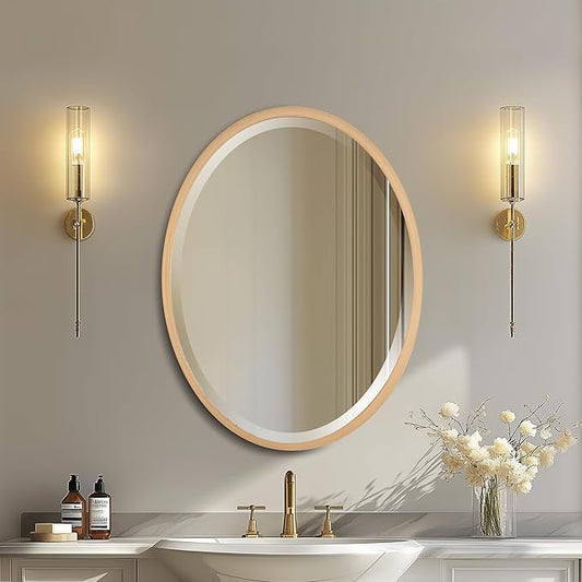 OVALCREST - Oval Wooden Beveled Wall Mirror for Home Decor, Bathroom, Vanity, Bedroom, Living Room, Hallway - London Style (Gold Paint) 31.1 x 21.1