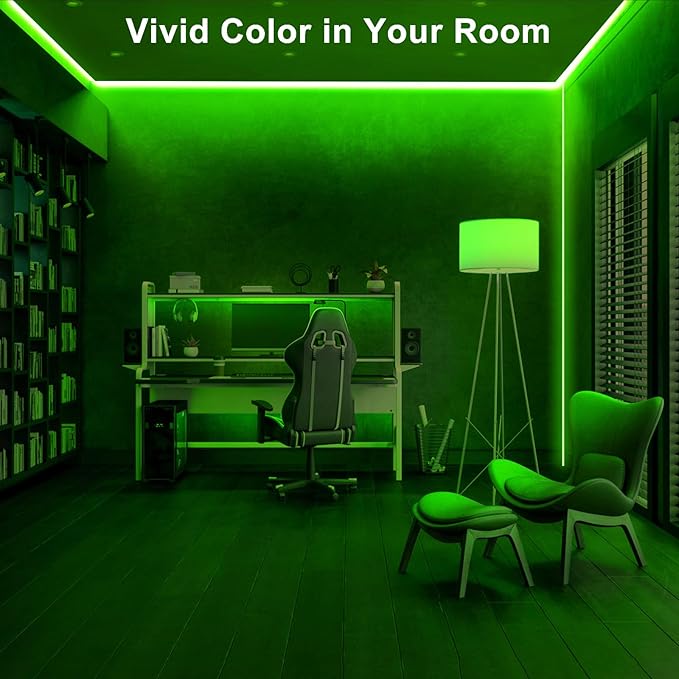 16.4ft Green COB Led Strip Lights with RF Remote, Dotless, Indoor, Dimmable, Adhesive Led COB Light Strip for Cabinet, Room, Bed, Paintings