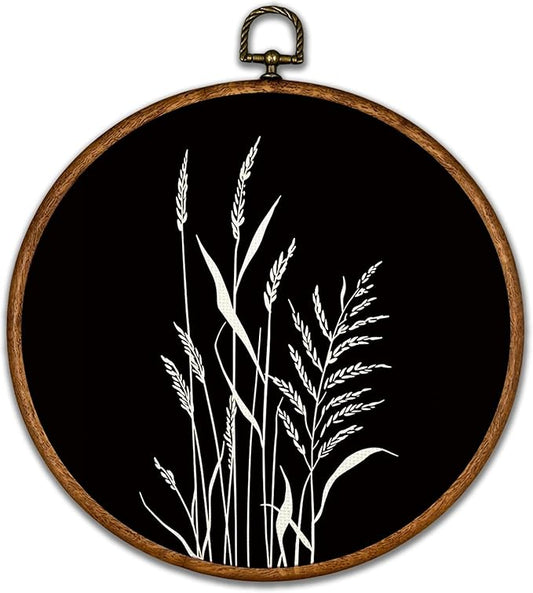 BCUANGD Vintage Floral Round Wall Art Decor - Rustic Retro Flowers Botanical Wall Art Canvas Frame Artwork Prints, Black Mid Century Modern Round Wall Hanging Decorations for Home Bedroom, 10"x10"