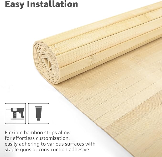 Art3d Natural Bamboo Wall Panel for Interior Wall Decor, Renewable Pole Wrap Wainscoting Paneling for Wall Ceiling Furniture Cabinet Office, 48 x 96 Inch - Raw