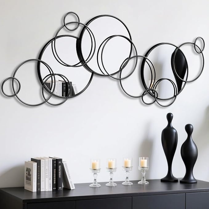 Wall Mirror Decorative, Large Decorative Mirrors for Wall Decor, Round Black Mirror Wall Art, Wall Mirrors for Living Room, Entryway, Bedroom, Dining Room Kitchen 45''x25.5''