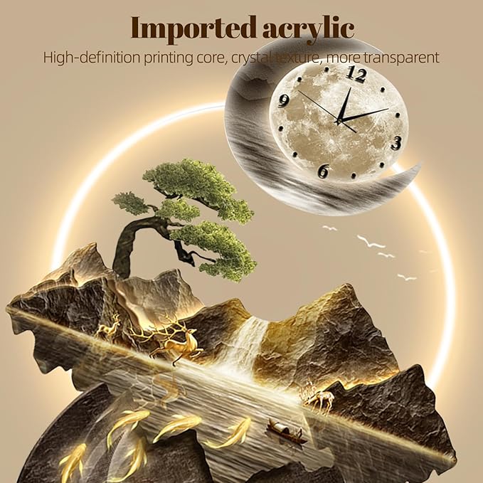 LED Light Art Wall Decor, 3D Art Wall Decor Clock, Decors Walls Sculptures with Lights, Modern Home Decors Landscape Walls Sculpture, Plug-in Power Supply, Gold e, 23x47IN