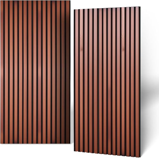 NAVREX 2 Solid Wood Slat Acoustic Panels for Wall and Ceiling - 3D Fluted Sound Absorbing Panel in Walnut Finish, Soundproof Wall Panels for Home Theater, Office & Bedroom Decoration with Flame Retardant Sound-absorbing Cotton (47.2 * 23.6in)