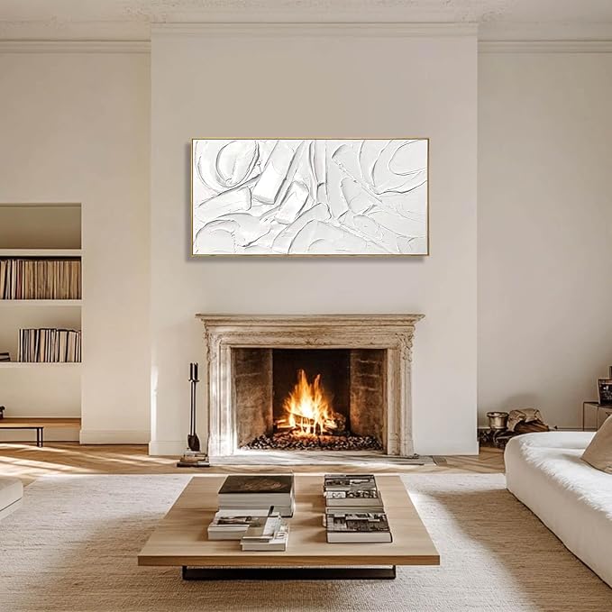 Abstract Oil Painting Artwork Framed Canvas Art Maximalist Decor 24"x48" Modern Painting Wall Art Kitchen Decorations Wall White Office Decor