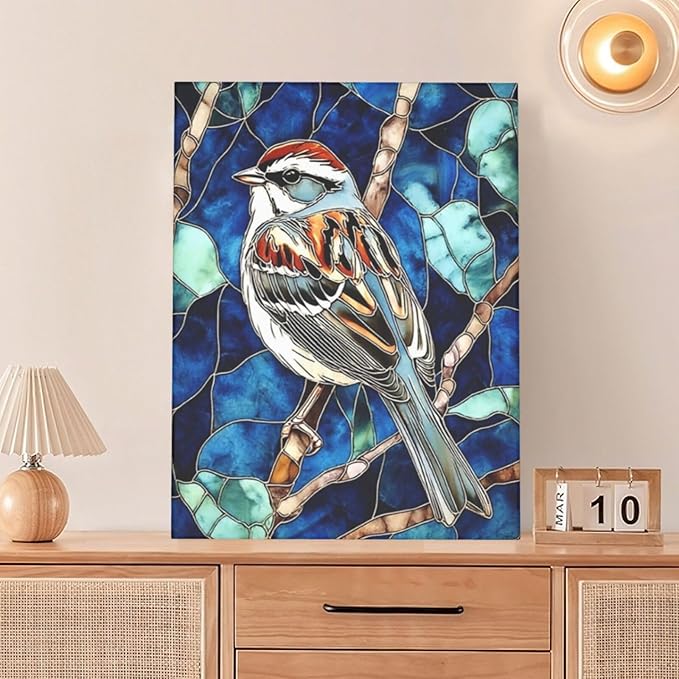 Bird Wall Art For Woman Cute Sparrow Nursery Canvas Wall Decor Vintage Aesthetic Pictures Paintings Prints Artwork Framed Decorations For Bathroom Bedroom Living Room Office Gifts 12" x 16"