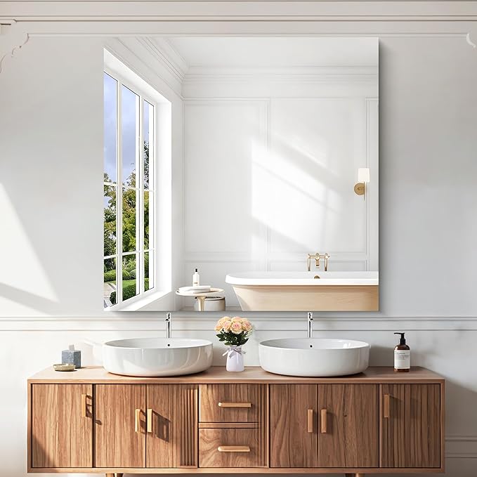 KOCUUY Large Frameless Mirror, 48x48 Inch Square Bathroom Vanity Mirror for Over Sink, Upgraded Shatterproof Unframed Design for Bedroom, Living Room, Entryway