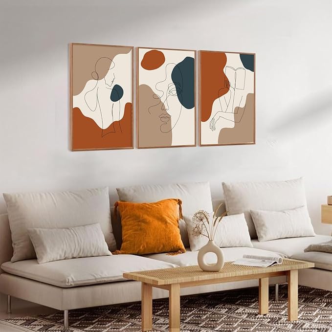 LHIUEM Abstract Woman Body Line Art Prints Elegant Framed Wall Decor Set of 3(12”X16”)Bookish Salon Canvas Wall Art Metal Esthetic Body Decor Boho Abstract Feminine Silhouette Art for Bedroom Bathroom