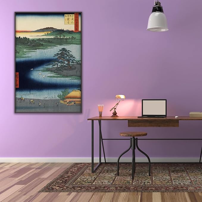 OKRA Utagawa Hiroshige Art Prints - Robe Hanging Pine Senzoku Pond Poster - Japanese Painting Landscape Pictures - Modern Canvas Wall Decor for Bathroom Living Room Unframed (12×16in/30×40cm)