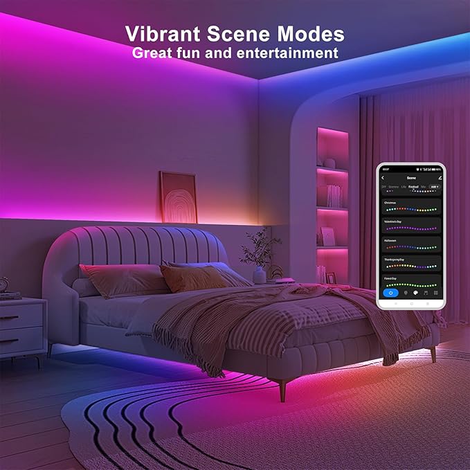32.8ft Bluetooth RGB+IC COB Led Strip Light with App, Chasing COB Light Strip, Segmented Control, Music Sync, Color Changing Led Lights for Home Decor, Gaming, Cabinet, Desk
